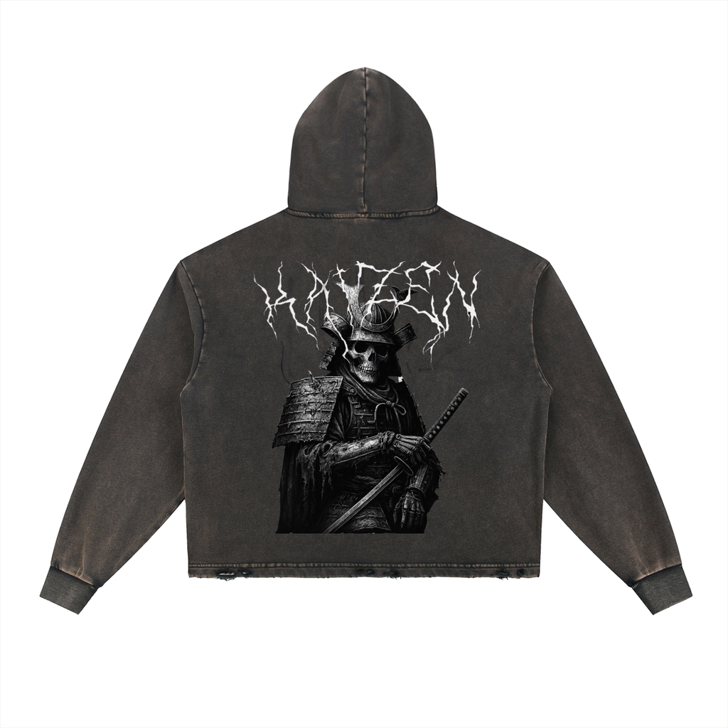 142 - Eternal Warrior Washed Frayed-Hem Hoodie