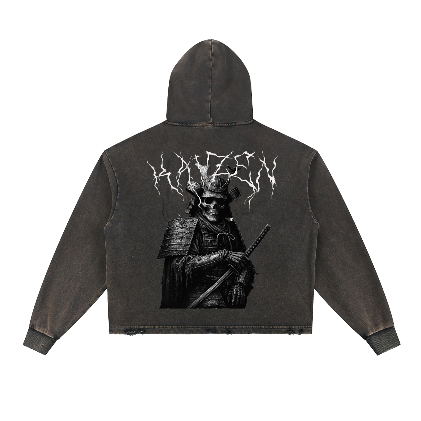 142 - Eternal Warrior Washed Frayed-Hem Hoodie