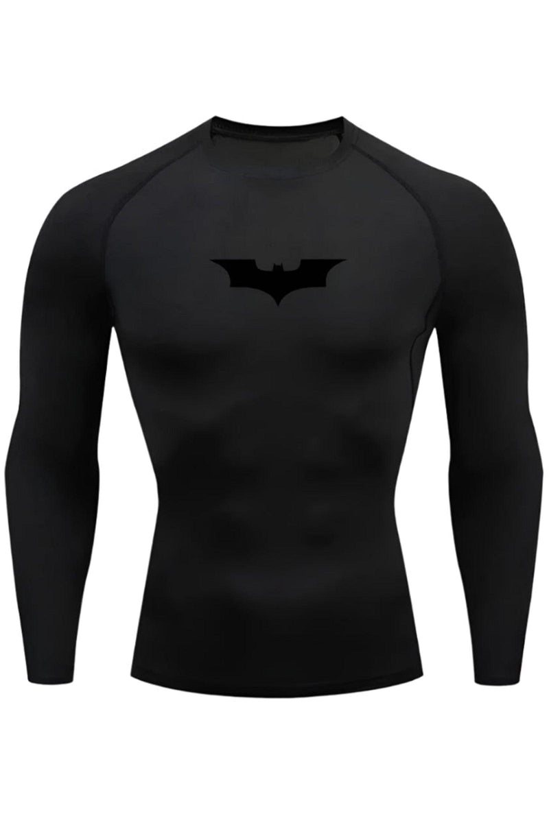 Unisex Long Sleeve Black Compression Shirt featuring the Black Batman Logo, ideal for workouts and athletic activities