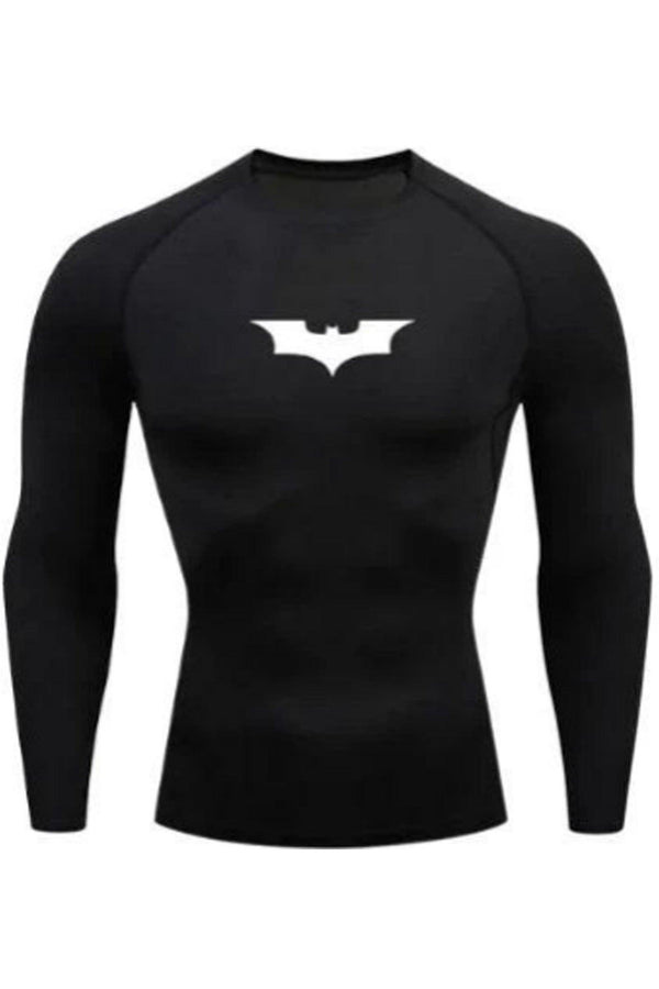 Unisex Long Sleeve Black Compression Shirt featuring the White Batman Logo, ideal for workouts and athletic activities