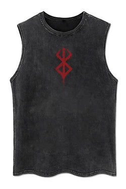 Unisex tank top featuring the Berserk logo, crafted from gray faded material for a vintage look, suitable for workouts or casual wear.