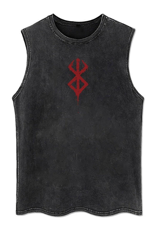 Unisex tank top featuring the Berserk logo, crafted from gray faded material for a vintage look, suitable for workouts or casual wear.
