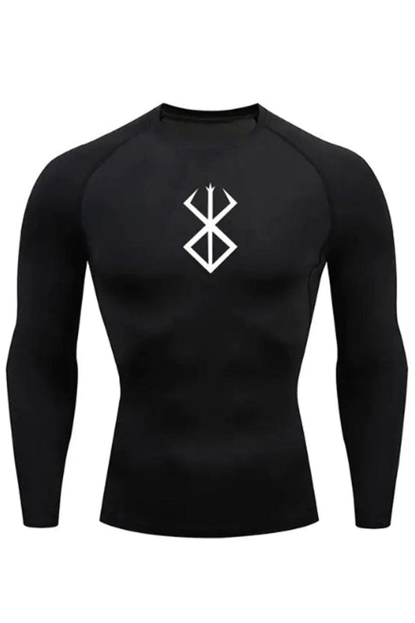 Men's Black long sleeve compression shirt featuring the Berserk logo, designed for optimal performance during workouts.