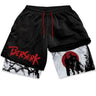 Gym shorts featuring a red moon Berserk design, crafted for comfort and performance with a sleek, athletic fit.