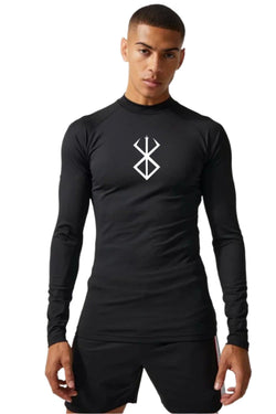 Men's long sleeve compression shirt featuring the Berserk logo, designed for optimal performance during workouts.