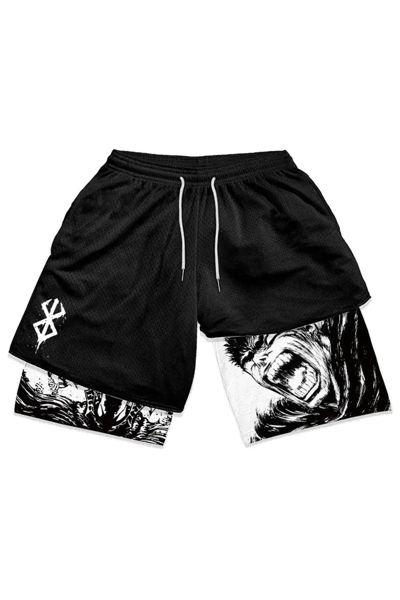 Unisex gym shorts featuring the Berserk logo, designed for comfort and performance during workouts.