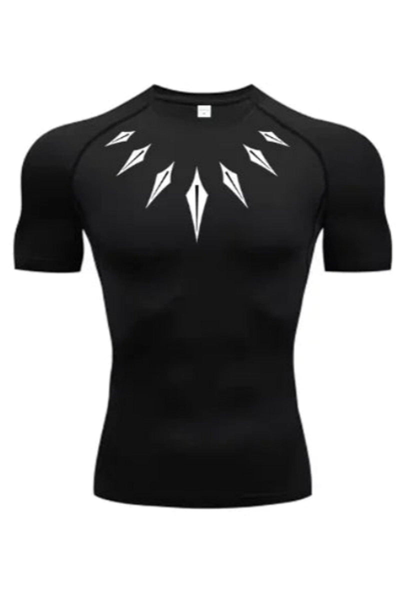 Men's Black long sleeve compression shirt featuring the Black Panther logo, designed for optimal performance during workouts.