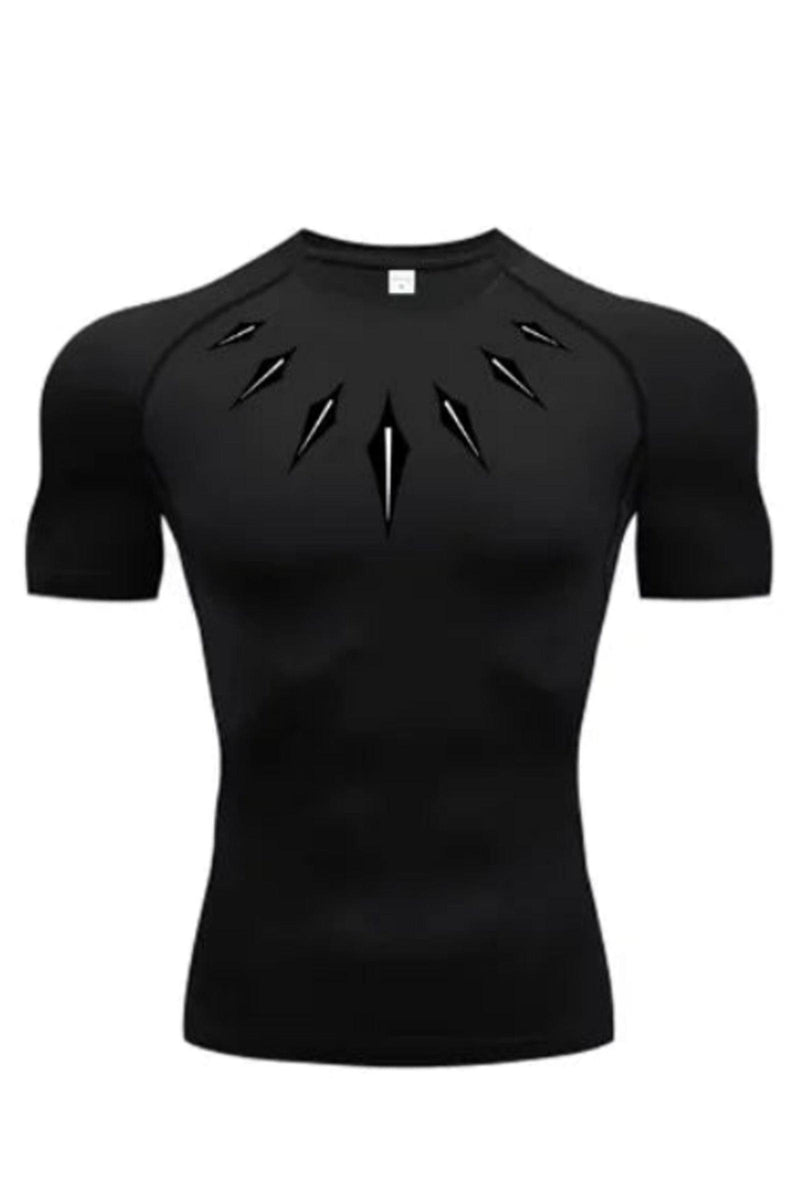 Men's Full Black long sleeve compression shirt featuring the Black Panther logo, designed for optimal performance during workouts.