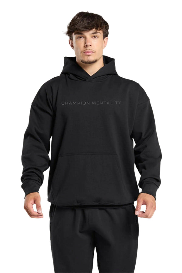 Black hoodie featuring 'Champion Mentality' on the front and '22' on the back, designed for comfort and style.
