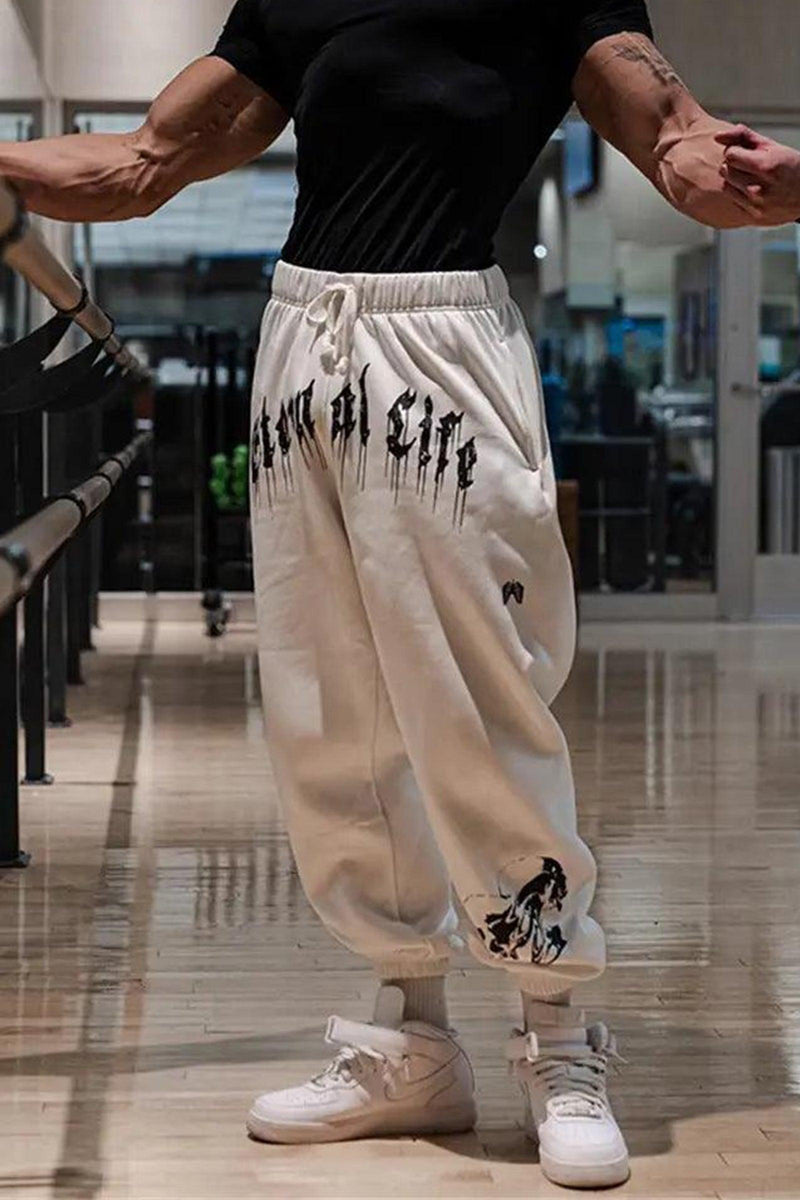 Unisex 'Eternal Life' joggers with elastic waist, side pockets, and tapered fit; 55% cotton, 45% polyester.