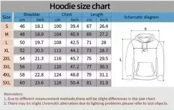 Hoodie Sizing Chart