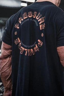 Pump cover with 'Pressure is a Privilege' text, featuring an oversized fit for comfort and style during workouts.