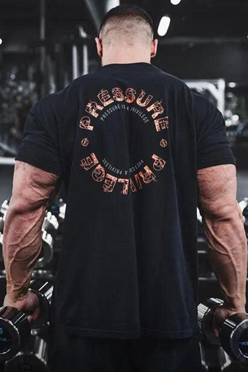 Pump cover with 'Pressure is a Privilege' text, featuring an oversized fit for comfort and style during workouts.