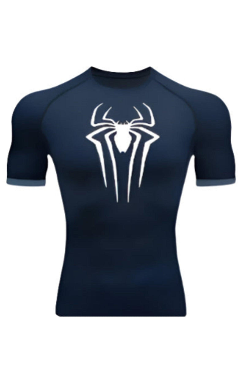 Short sleeve compression shirt featuring the Spider-Man logo, designed for enhanced performance and comfort during workouts.