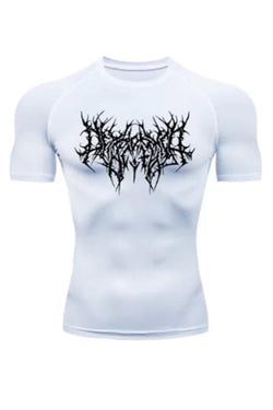 Vengeance compression shirt, designed for enhanced performance and comfort during workouts with bold, striking graphics.